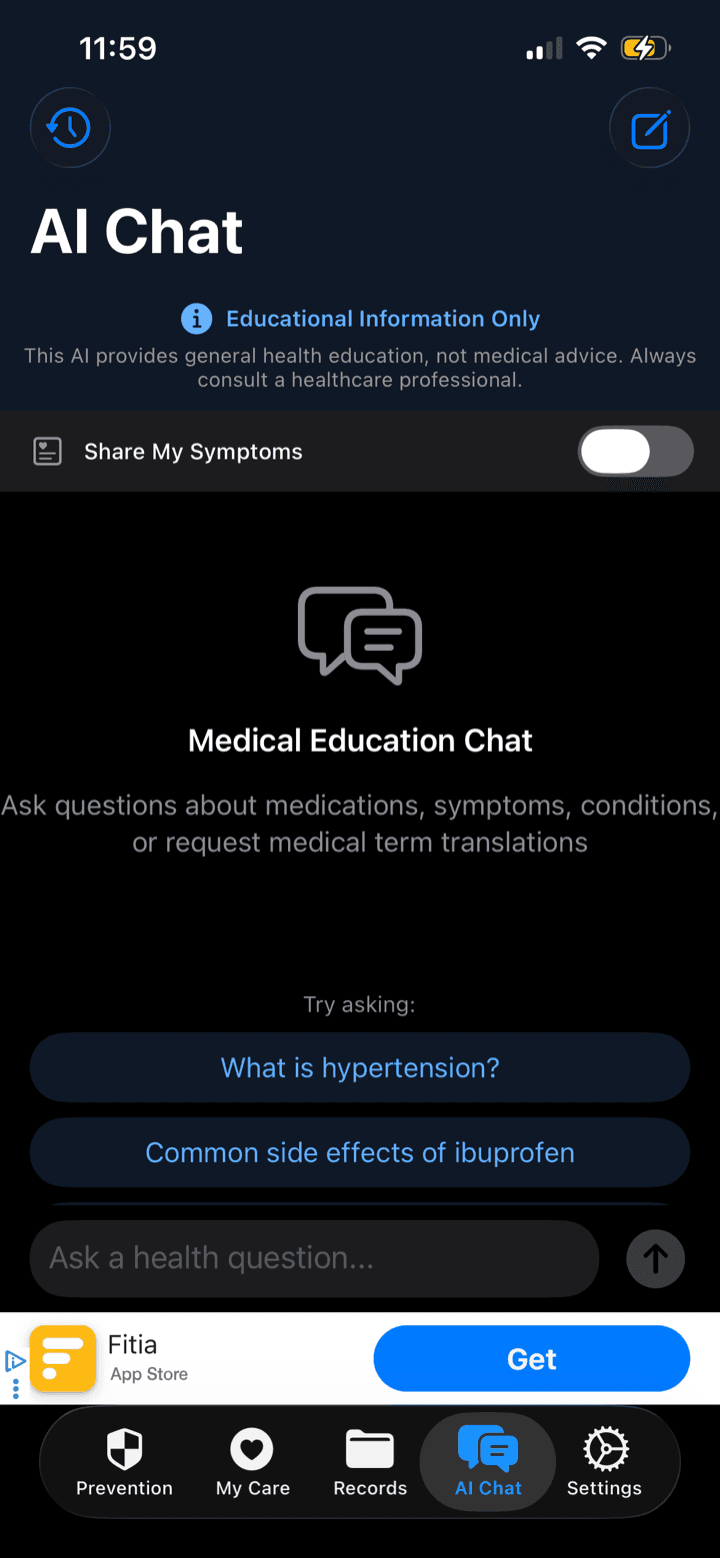 Health Depo medical-education AI chat screen